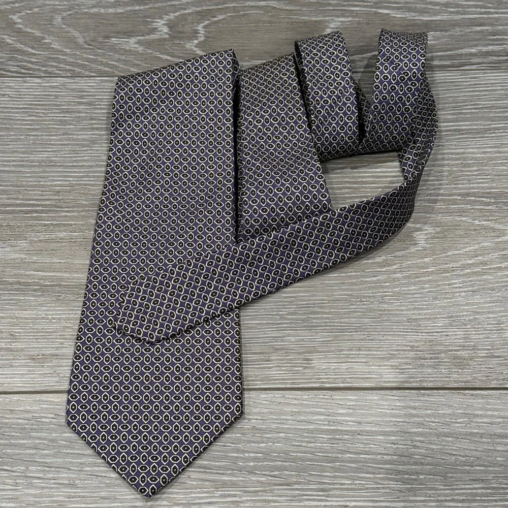 Vtg Polo Ralph Lauren Silk Tie Purple‎ Gold Geometric Medallion Made by Hand USA